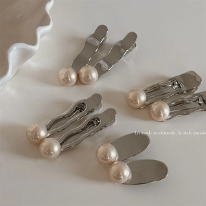 Pince à Cheveux en Métal Argenté avec Künstliche Perles pour Femmes Style Coréen Pince à Bec de Canard Épingle à Cheveux Élégante