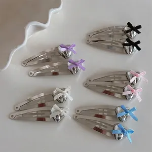 Silver Alloy Heart Ribbon Bow Hair Clips Sweet BB Clips For Women Girls Daily Minimalist Fashion Hair Accessories