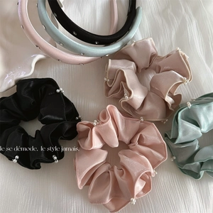 Chouchou Élégant en Satin avec Künstliche Perles Serre-tête en Strass Élastique à Cheveux Minimaliste pour Femme Accessoires