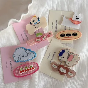 Cartoon Puppy Heart Cherry Hair Clips Sweet Resin Fabric Hair Accessories For Women Kids Everyday Decorative Duckbill Clips
