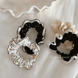 Fresh French Vintage Polka Dot Scrunchies Lace Ruffle Hair Ties Elastic Hair Bands For Women Elegant Headwear Accessories