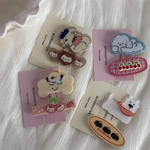 Cute cartoon puppy hair clips set with cherry and bone patterns for women and girls