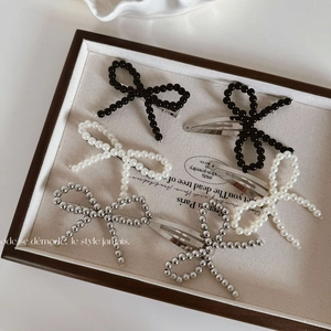 Elegant Beaded Bow Hair Clips Handmade Artificial Pearl Plastic Duckbill BB Clips Sweet Korean Style Side Bangs Clips Women Jewelry