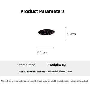Detailed size specifications for the oval black hair clip with heart pattern, 6.5cm length
