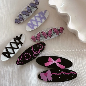 Sweet Pink Black Bow Butterfly Oval Hair Clips For Women Girls Y2K Style Acetate Acrylic Duckbill Hairpins Accessories