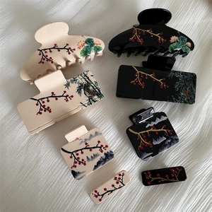Elegant Chinese style plum blossom and bamboo acetate hair claws for women