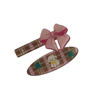 Juego de pinzas para el cabello con lazo a cuadros y oso de peluche en marrón y rosa