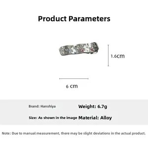 Silver alloy rectangular hair clip with colorful dots, measuring 6cm by 1.6cm