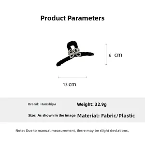 Detailed size specifications of the elegant black lace pearl bow hair claw clip