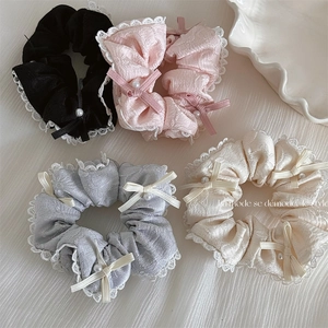 Französisch Elegante Jacquard Stoff Spitze Künstliche Perle Bogen Haargummis Süße Florale Haarbänder Für Damen Mädchen Alltag Zubehör