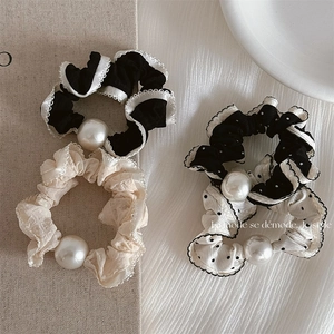 Französischer Stil Künstliche Perlenimitat Spitze Haargummi Damen Elegant Punkte Stoff Haarbänder Rüschen Elastisch Kopfschmuck Zubehör