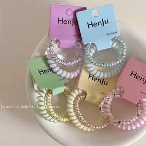 Floral Pattern Women Spiral Hair Ties Telephone Cord Hair Bands Elastic Resin Hair Rings Non-Marking Handmade Hair Accessory