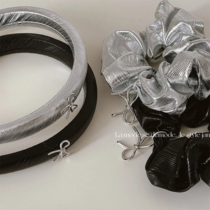 Accessoires Cheveux en Tissu Métallique Style Coréen pour Femmes Serre-tête en Similicuir et Choucou Plissé