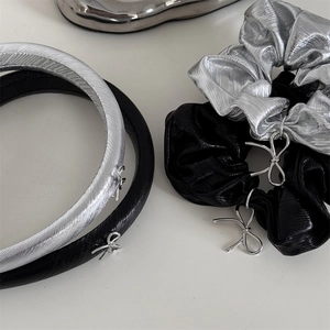 Ensemble serre-tête et chouchou noir et argent avec nœud métallique pour coiffure