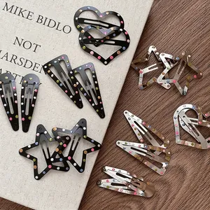 Lot de Barrettes à Cheveux en Alliage Style Coréen à Pois Colorés Coeur Étoile Triangle Forme de Goutte d'Eau Clips BB Femme