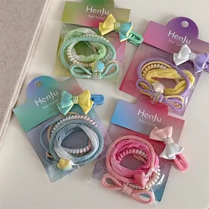 Fresh Sweet Dopamine Color Hair Scrunchies Hair Clip Combination Fabric Elastic Hair Ties Bow Star Hair Accessories For Women Kids