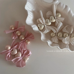Süße Schleife Künstliche Perle Haarclip Elegante Bandschleife Entenschnabel-Clip Pink Weiß Herz Rund Kunstperle Haarnadel Damen