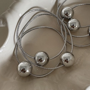 Shiny silver metal ball hair ties set for women with high elasticity ponytail holder