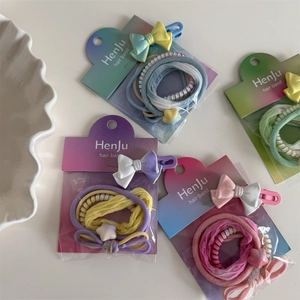Colorful macaron elastic hair bands and bow clips set for women and girls