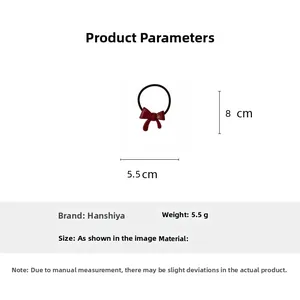 Detailed size chart showing the 5.5cm by 8cm dimensions of the red bow hair tie