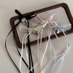 Pinza De Pelo Con Lazo De Cinta Y Colgante De Corazón Elegante Clip De Pico De Pato Para Mujeres Niñas Joyas Para El Pelo
