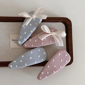 Fermaglio per Capelli Dolce Stile Coreano Pois Goccia BB Con Fiocco in Raso per Donna Carino Clip Laterale Accessori Capelli