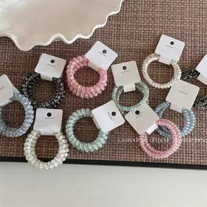 Korean Style Telephone Cord Hair Ties Floral Polka Dot Printed Spiral Hair Bands High Elastic Plastic Resin Accessories