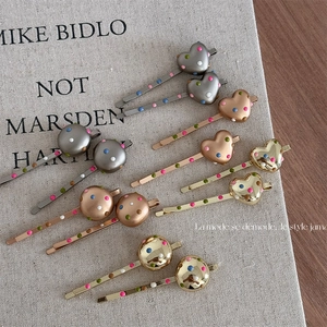 French Vintage Metal Hair Clip Colorful Polka Dot Heart Round Drip Glaze Bobby Pin For Women Korean Style Hair Accessories