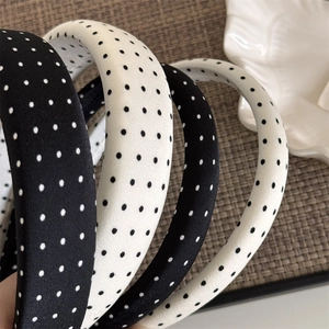 Chic black and white polka dot headband set for women with retro cloth texture