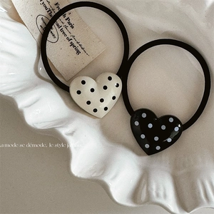 Vintage Polka Dot Heart Elastic Hair Tie For Women High Elasticity Durable Hair Ring Sweet Heart Ponytail Holder Fashion Hair Accessory