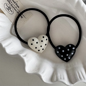 Vintage heart polka dot hair ties set in black and white for high ponytail styling