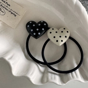Vintage polka dot heart hair ties with high elasticity rubber bands in black and white set