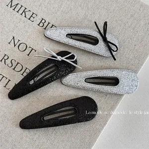 Shiny Glitter Snap Hair Clips For Women Elegant Bowknot BB Hairpin Minimalist Silver Black Side Clips Fashion Headwear Accessories