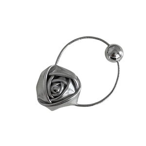 Minimalist silver leather rose hair clip with metallic ring and polished bead accent