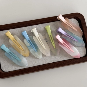 Detail of 8pcs macaron color acrylic marble hair clips with metallic coating