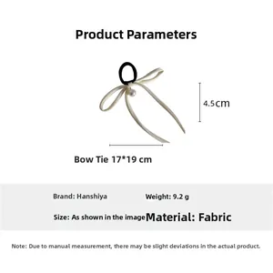Detailed size parameters of the elegant white ribbon bow hair tie with pearl pendant