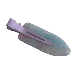 Chic purple metal hair clip with grey-blue marble resin plate for women