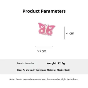 Pince à cheveux papillon rose à motifs floraux, dimensions détaillées 5.5cm x 4cm
