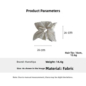Detailed size parameters of cream white fabric scrunchie with 26cm expanded diameter