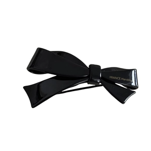 French style handmade black acetate bow hair clip with gold logo for women