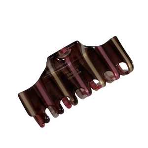 Striped acetate hair claw clip in brown and beige with France Handmade gold lettering