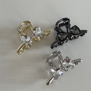 Mini rhinestone heart bow hair claws in gold, silver and gun black finishes