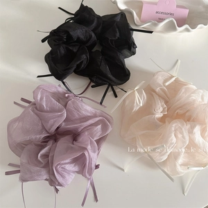 French Ballet Style Ribbon Bow Scrunchies Large Mesh Organza Hair Ties Sweet Fluffy Ponytail Holders Accessories For Women