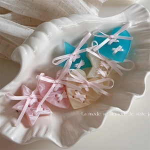 Sweet Star Heart Hair Clip Resin Marble Pattern With Satin Ribbon Bow Balletcore Side Fringe Clip Hair Accessories For Women