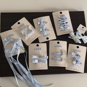 Sweet Blue Gingham Bow Hair Clips For Women Girls Fabric Rhinestone Artificial Pearl Hairpin Korean Style Fresh Headwear Accessory