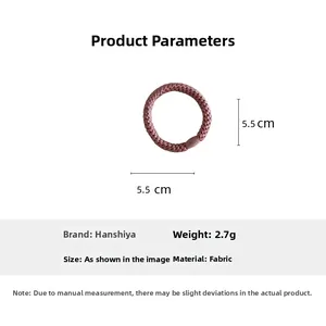 Detail view showing a 5.5cm pink elastic hair tie with weight and size specifications