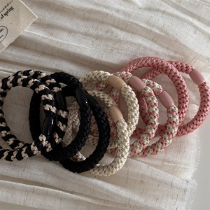 Durable high-elasticity braided hair ties set in beige and black for ponytails