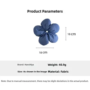 Blue fabric flower hair scrunchie 18cm size detail with weight 40.9g information