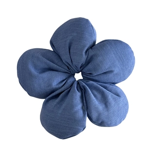 Chic blue denim texture fabric flower hair scrunchie with high elasticity for women