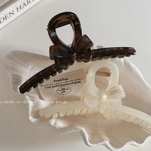 Pince à Cheveux Nœud Papillon en Acétate Style Français Grande Rétro Écaille Élégante Pince Fait à la Main en Résine pour Femme
